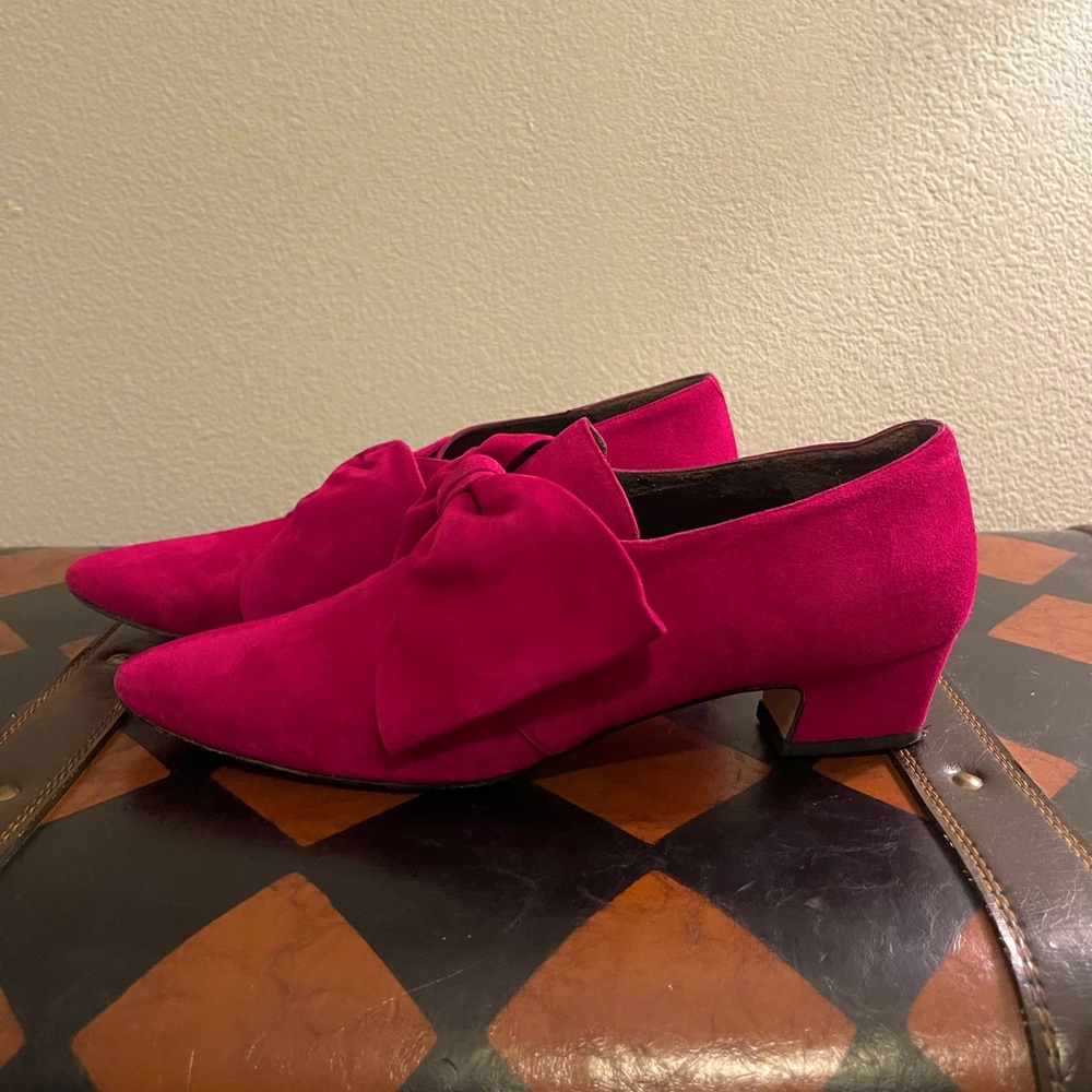 Vintage Victorian Kenneth Cole New York Pink Suede Bow Heels - Picture 6 of 8